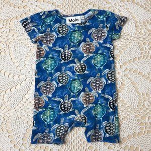 Molo Baby Boy 6 Months Mini Turtles Blue Felton Romper 68cm